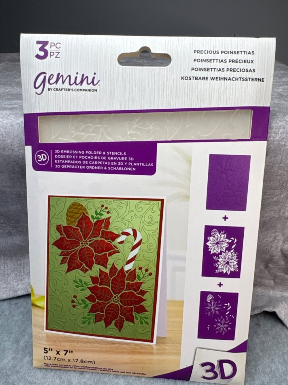 Gemini 3D Embossing Folder Stencils Set - Precious Poinsettias 5" x 7" Handmade
